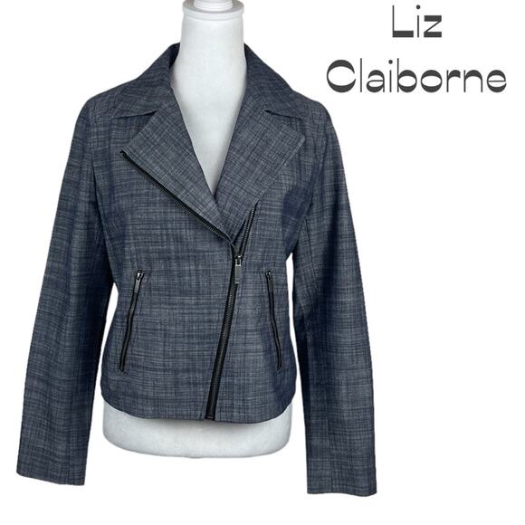 Liz Claiborne Navy White Woven Print Office Career Jacket NWOT Size S - Picture 2 of 11